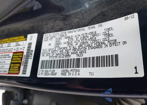 2012 Toyota Tundra Grade 5.7L V8 z USA, uszkodzony, nr VIN 5TFDY5F14CX270559